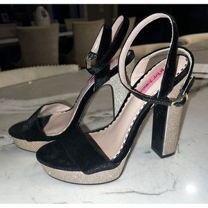 Betsey Johnson Mattie Velvet Platform Glitter Heels 7